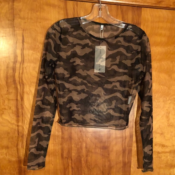 Vogue Tops - Mesh cropped camouflage top.  NWT.